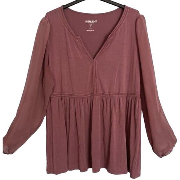 Torrid Shirt Womens Size 2X Long Sleeve Tunic Plum Sheer Sleeve Pullover Peplum - Picture 1 of 8